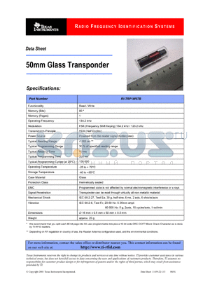 RI-TRP-W9TB datasheet - 50mm Glass Transponder