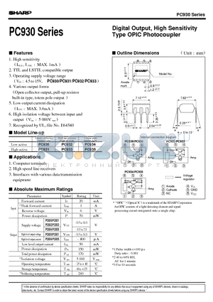 PC932 datasheet - Digital Output, High Sensitivity Type OPIC Photocoupler