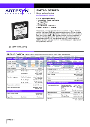 PM701 datasheet - Single and dual output 3 Watt Nominal input DC/DC converters