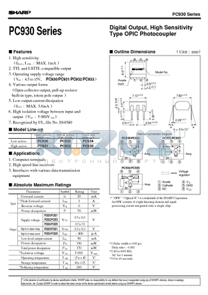 PC935 datasheet - Digital Output, High Sensitivity Type OPIC Photocoupler