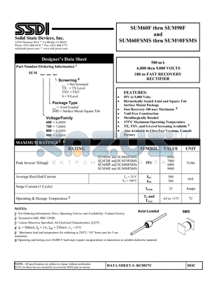 SUM60F datasheet - 500 mA 6,000 thru 9,000 VOLTS 180 ns FAST RECOVERY RECTIFIER