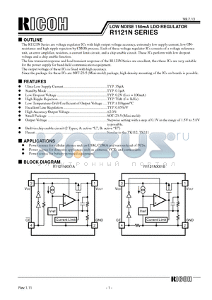 R1121N datasheet - LOW NOISE 150mA LDO REGULATOR