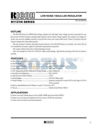 R1121N datasheet - LOW NOISE 150mA LDO REGULATOR