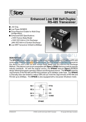 SP483E datasheet - Enhanced Low EMI Half-Duplex RS-485 Transceiver