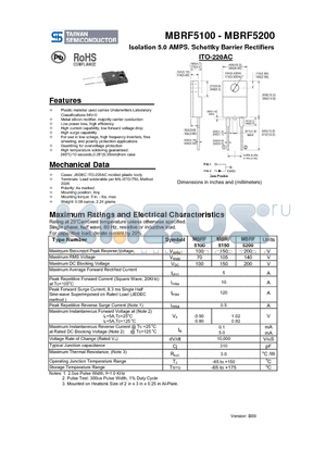 MBRF5100 datasheet - Isolation 5.0 AMPS. Schottky Barrier Rectifiers