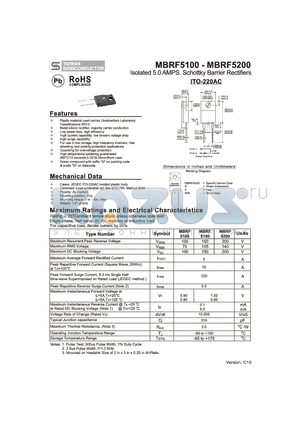 MBRF5100_10 datasheet - Isolation 5.0 AMPS. Schottky Barrier Rectifiers