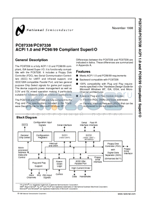 PC97338VJG datasheet - ACPI 1.0 and PC98/99 Compliant SuperI/O