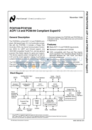 PC97338VLJ datasheet - ACPI 1.0 and PC98/99 Compliant SuperI/O