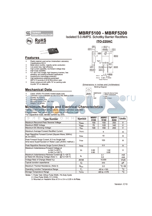 MBRF5200 datasheet - Isolation 5.0 AMPS. Schottky Barrier Rectifiers