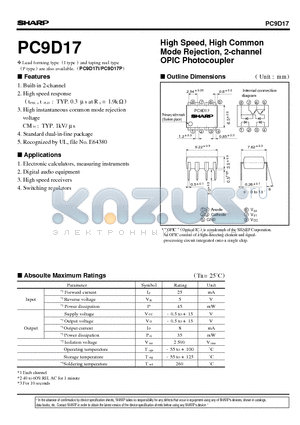PC9D17 datasheet - High Speed, High Common Mode Rejection, 2-channel OPIC Photocoupler