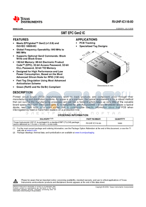 RI-UHF-IC116-00 datasheet - SMT EPC Gen2 IC