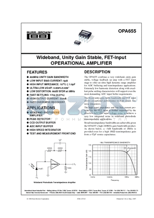 OPA655 datasheet - Wideband, Unity Gain Stable, FET-Input OPERATIONAL AMPLIFIER