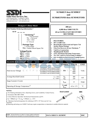 SUM60UFSMS datasheet - 400 mA 6,000 thru 9,000 VOLTS 60 ns ULTRA FAST RECOVERY RECTIFIER