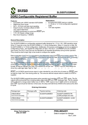 SLGSSTU32864EX datasheet - DDR2 Configurable Registered Buffer