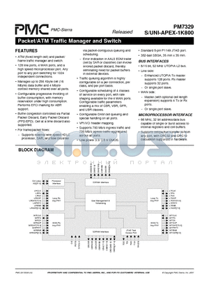 PM7329 datasheet - Packet/ATM Traffic Manager and Switch