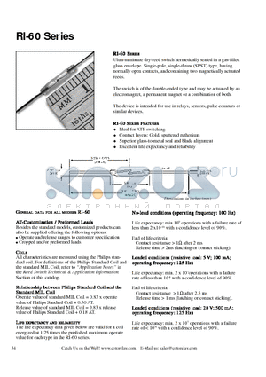 RI60 datasheet - Ultra-miniature dry-reed switch germetically sealed in a gas-dilled glass envelope