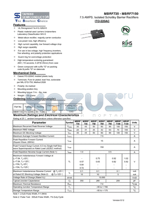 MBRF7150 datasheet - 7.5 AMPS. Isolated Schottky Barrier Rectifiers