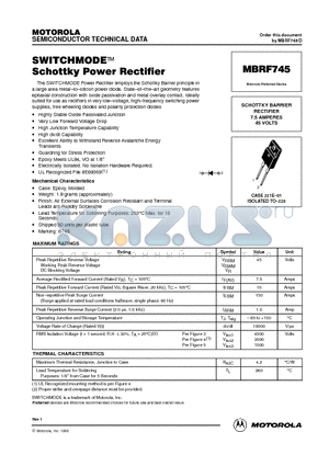 MBRF745 datasheet - SWITCHMODE Schottky Power Rectifirer