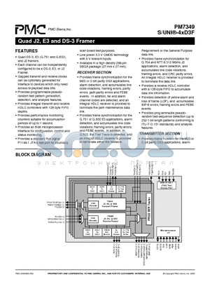 PM7349 datasheet - Quad J2, E3 and DS-3 Framer