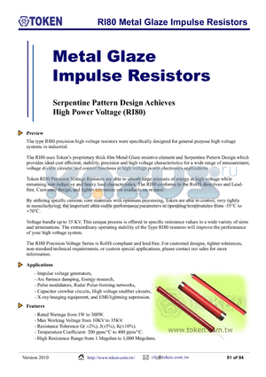 RI801WA5M1M datasheet - RI80 Metal Glaze Impulse Resistors