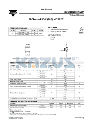 SUM90N03-2M2P-E3 datasheet - N-Channel 30-V (D-S) MOSFET