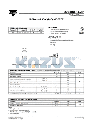 SUM90N06-4M4P-E3 datasheet - N-Channel 60-V (D-S) MOSFET