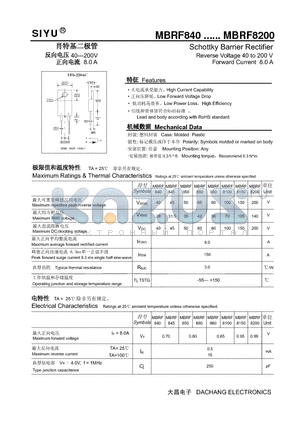 MBRF8100 datasheet - Schottky Barrier Rectifier Reverse Voltage 40 to 200 V Forward Current 8.0 A