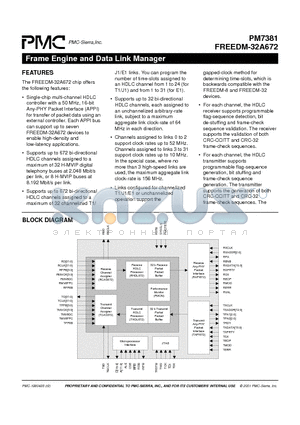 PM7381 datasheet - 32 LINK, 672 CHANNEL FRAME ENGINE AND DATA LINK MANAGER WITH ANY-PHY PACKET INTERFACE