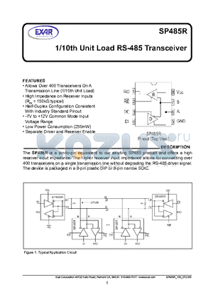 SP485REN-L/TR datasheet - 1/10th Unit Load RS-485 Transceiver