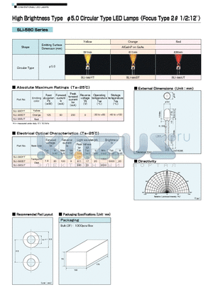 SLI-580UT datasheet - High Brightness Type 5.0 Circular Type LED Lamps <Focus Type 2 1/2:12>