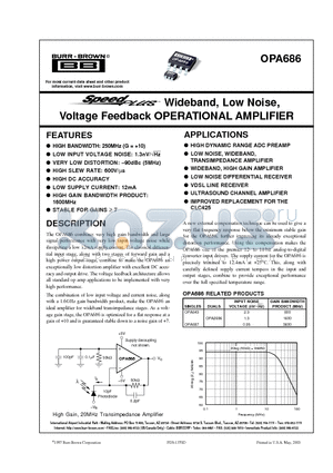 OPA686N datasheet - Wideband, Low Noise, Voltage Feedback OPERATIONAL AMPLIFIER