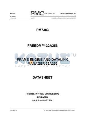 PM7383 datasheet - FRAME ENGINE AND DATA LINK MANAGER 32A256