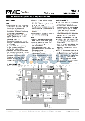 PM7342 datasheet - 32 Link Inverse Multiplexer for ATM (IMA) / UNI PHY