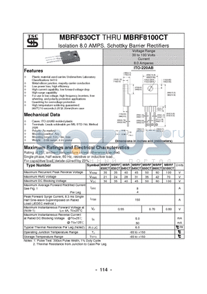 MBRF830CT datasheet - Isolation 8.0 AMPS. Schottky Barrier Rectifiers