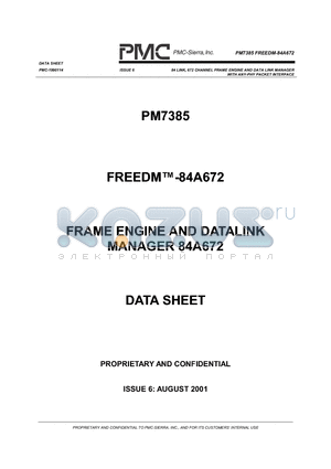 PM7385 datasheet - 84 LINK, 672 CHANNEL FRAME ENGINE AND DATA LINK MANAGER WITH ANY-PHY PACKET INTERFACE