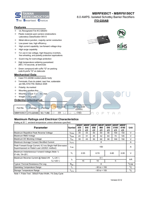 MBRF835CT datasheet - 8.0 AMPS. Isolated Schottky Barrier Rectifiers
