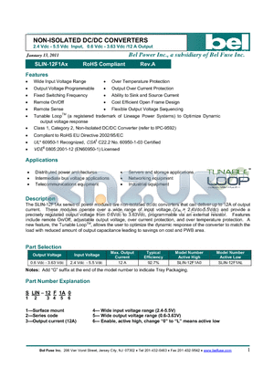 SLIN-12F1AL datasheet - 2.4 Vdc - 5.5 Vdc Input, 0.6 Vdc - 3.63 Vdc /12 A Output