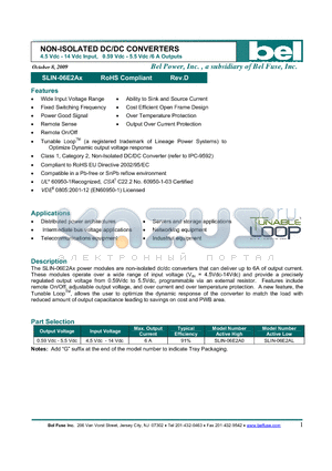 SLIN-06E2A0 datasheet - NON-ISOLATED DC/DC CONVERTERS 4.5 Vdc - 14 Vdc Input, 0.59 Vdc - 5.5 Vdc /6 A Outputs