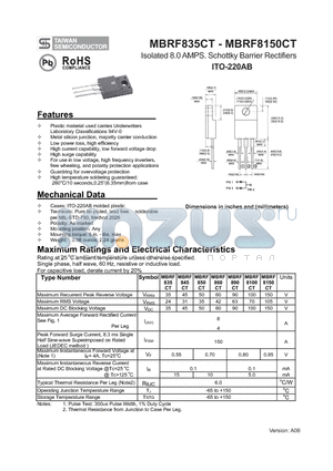 MBRF850CT datasheet - Isolated 8.0 AMPS. Schottky Barrier Rectifiers