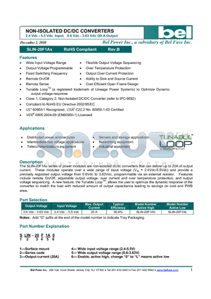 SLIN-20F1AX datasheet - 2.4 Vdc - 5.5 Vdc Input, 0.6 Vdc - 3.63 Vdc /20 A Output