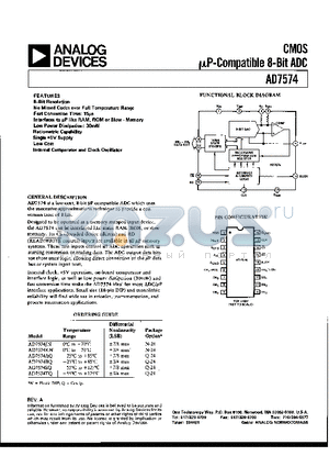 PM7574 datasheet - CMOS uP-COMPATIBLE 8-BIT DAC