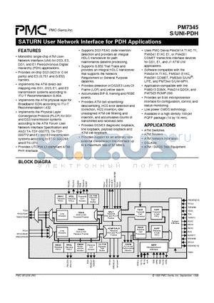 PM7345 datasheet - SATURN User Network Interface for PDH Applications