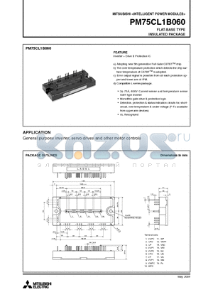 PM75CL1B060 datasheet - INTELLIGENT POWER MODULES FLAT-BASE TYPE INSULATED PACKAGE