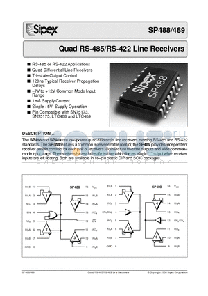 SP489CT datasheet - Quad RS-485/RS-422 Line Receivers