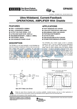 OPA695 datasheet - Ultra-Wideband, Current-Feedback OPERATIONAL AMPLIFIER With Disable
