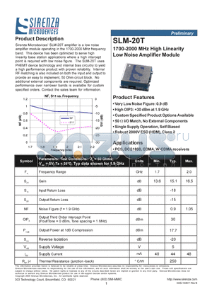 SLM-20T datasheet - 1700-2000 MHz High Linearity