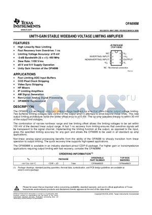 OPA698M datasheet - UNITY-GAIN STABLE WIDEBAND VOLTAGE LIMITING AMPLIFIER