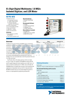 NIPXI-4072 datasheet - 61⁄2-Digit Digital Multimeter, 1.8 MS/s Isolated Digitizer, and LCR Meter