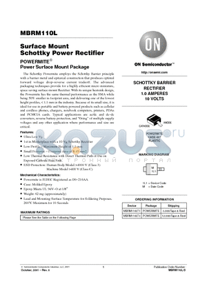 MBRM110LT1 datasheet - Surface Mount Schottky Power Rectifier