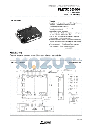 PM75CSD060 datasheet - FLAT-BASE TYPE INSULATED PACKAGE